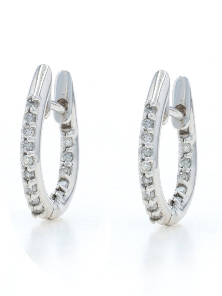 White Gold Diamond Inside-Out Hoop Earrings - 14k Round Brilliant .20ctw Pierced